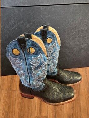 Boulet Western Boots Mens 10 3E Wide Blue Black Leather Cowboy Boots